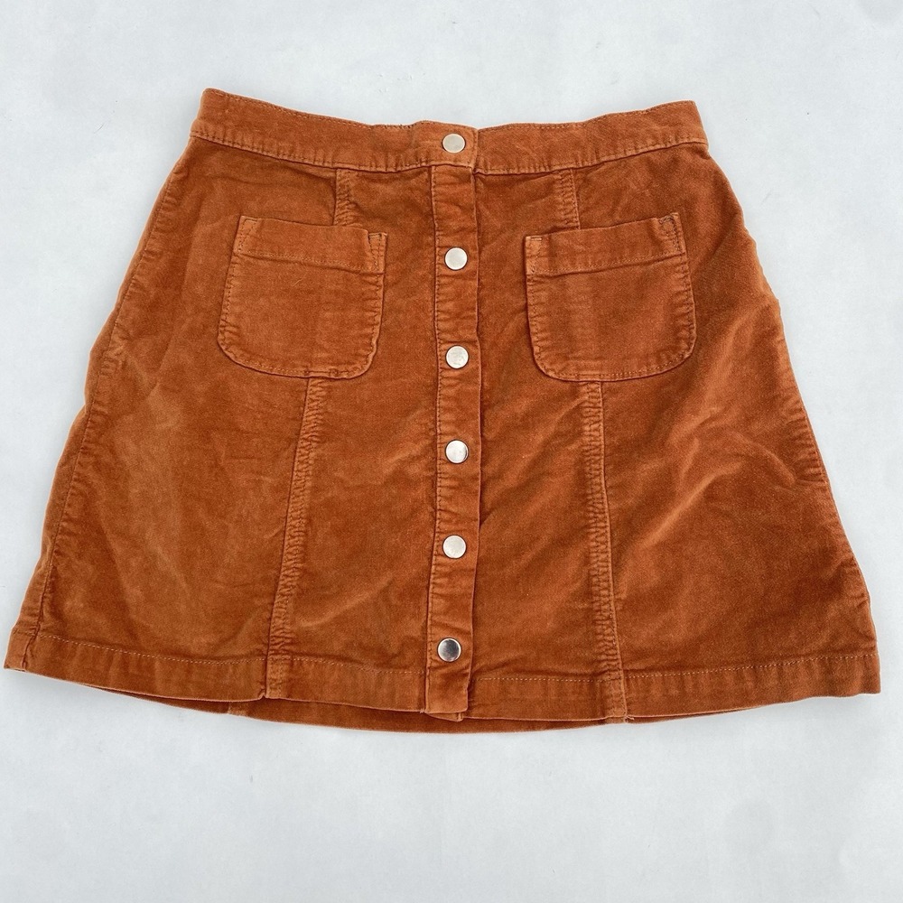 Urban Outfitters‎ S Velveteen A Line Mini Button Front Skirt Brown Above Knee